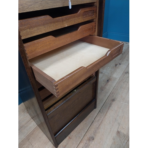 952 - 1940s oak tambour door office cabinet {96 cm H x 50 cm W x 40 cm D}.