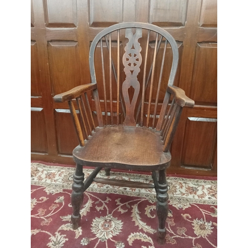 953 - Oak Windsor spindle armchair{H 100cm x W 53cm x D 50cm }. { not on site for viewing }.