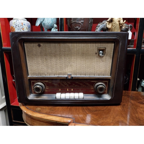 961 - Two 1940s Philips Bakelite radios {34 cm H x 53 cm W x 23 cm D and 36 cm H x 43 cm W x 21 cm D}.