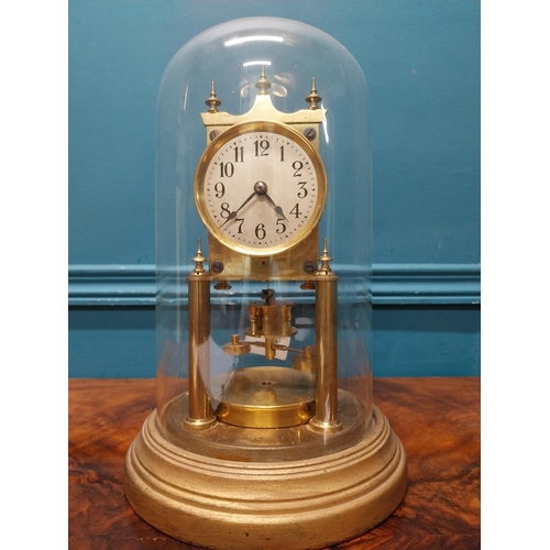 965 - Edwardian brass skeleton clock under glass dome. {28 cm H x 18 cm Dia.}.