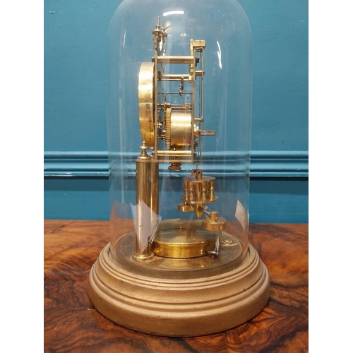 965 - Edwardian brass skeleton clock under glass dome. {28 cm H x 18 cm Dia.}.