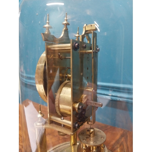 965 - Edwardian brass skeleton clock under glass dome. {28 cm H x 18 cm Dia.}.