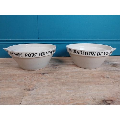 966 - Pair of ceramic charcuterie bowls - Tradition De Vend/Porc Fermier Plein Air. {12 cm H x 28 cm Dia.}... 