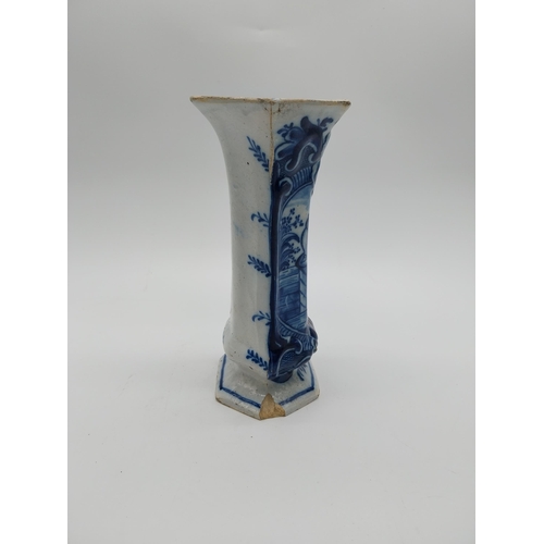 967 - Two 19th C. blue and white vases. {30 cm H x 16 cm D] and {23 cm H x 14 cm W x 10 cm D}.