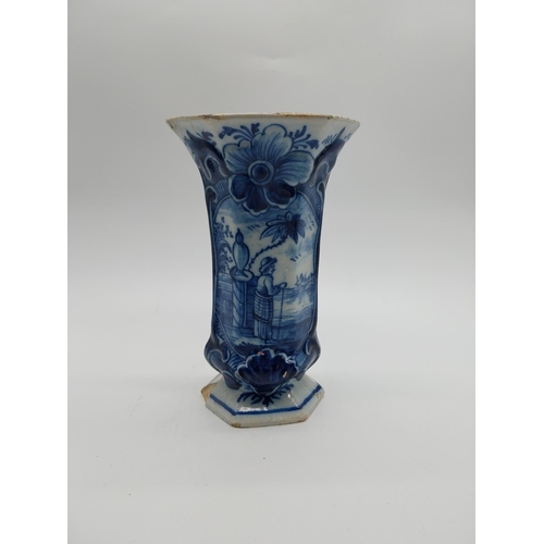 967 - Two 19th C. blue and white vases. {30 cm H x 16 cm D] and {23 cm H x 14 cm W x 10 cm D}.