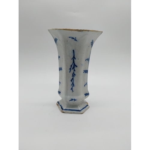 967 - Two 19th C. blue and white vases. {30 cm H x 16 cm D] and {23 cm H x 14 cm W x 10 cm D}.