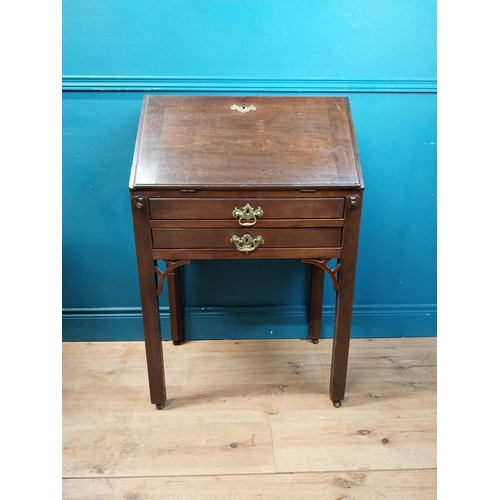 969 - Irish mahogany bureau with fitted interior and two drawers raised on square legs and castors {94 cm ... 