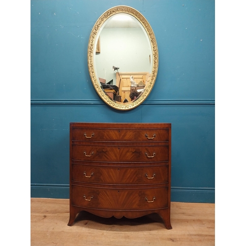 972 - 19th C. mahogany bow fronted four door graduated chest of drawers. {78 cm H x 76 cm W x 53 cm D}.