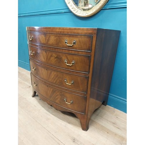 972 - 19th C. mahogany bow fronted four door graduated chest of drawers. {78 cm H x 76 cm W x 53 cm D}.