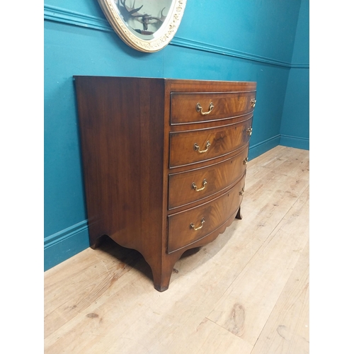 972 - 19th C. mahogany bow fronted four door graduated chest of drawers. {78 cm H x 76 cm W x 53 cm D}.