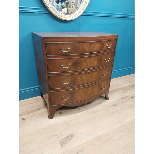 972 - 19th C. mahogany bow fronted four door graduated chest of drawers. {78 cm H x 76 cm W x 53 cm D}.