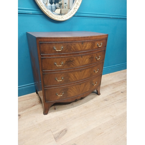 972 - 19th C. mahogany bow fronted four door graduated chest of drawers. {78 cm H x 76 cm W x 53 cm D}.