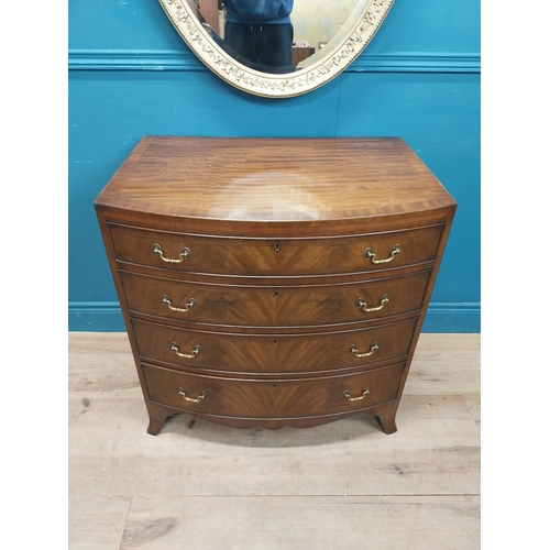 972 - 19th C. mahogany bow fronted four door graduated chest of drawers. {78 cm H x 76 cm W x 53 cm D}.