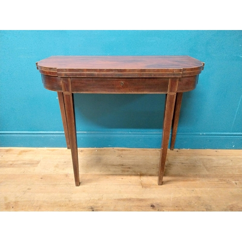 975 - Georgian mahogany and satinwood turn over leaf table raised on square tapered legs {73 cm H x 91 cm ... 