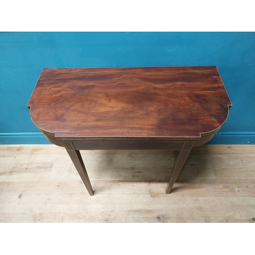 975 - Georgian mahogany and satinwood turn over leaf table raised on square tapered legs {73 cm H x 91 cm ... 