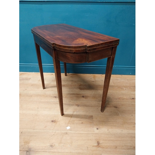 975 - Georgian mahogany and satinwood turn over leaf table raised on square tapered legs {73 cm H x 91 cm ... 