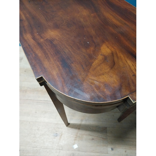 975 - Georgian mahogany and satinwood turn over leaf table raised on square tapered legs {73 cm H x 91 cm ... 