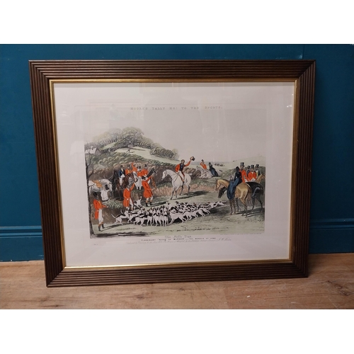 978 - Set of four coloured Hunting prints mounted in wooden frames {76 cm H x 92 cm W}.