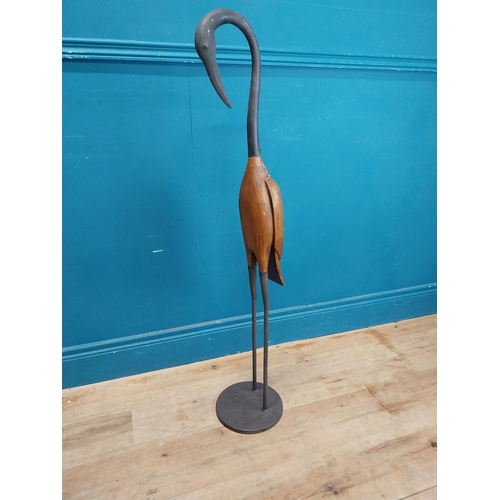 983 - Wooden and metal model of a Stork {104 cm H x 21 cm Dia.}.