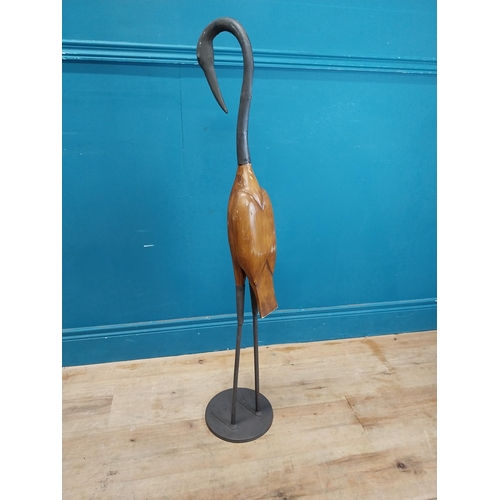 983 - Wooden and metal model of a Stork {104 cm H x 21 cm Dia.}.