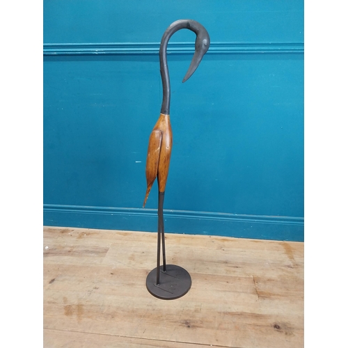 983 - Wooden and metal model of a Stork {104 cm H x 21 cm Dia.}.