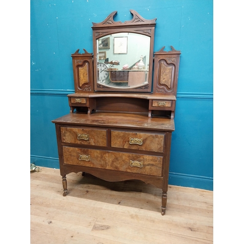 985 - Edwardian walnut dressing table with two short drawers above one long drawer raised on turned legs a... 