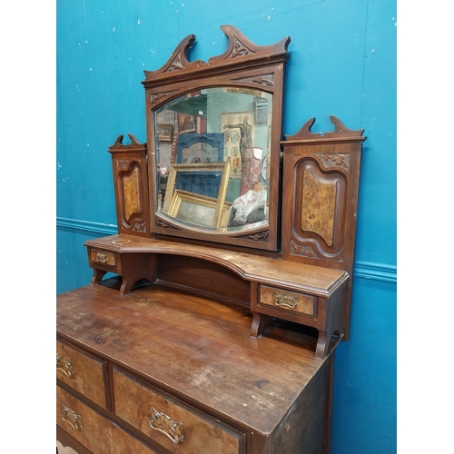 985 - Edwardian walnut dressing table with two short drawers above one long drawer raised on turned legs a... 