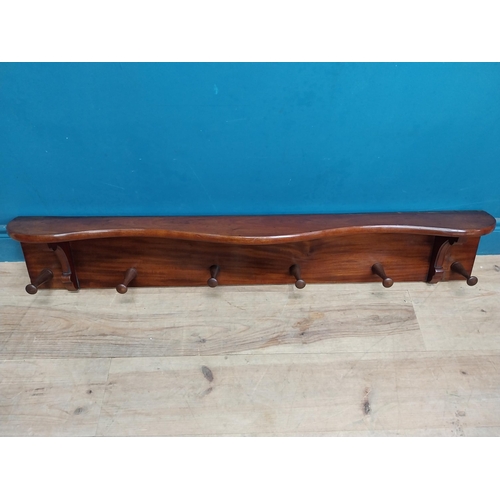 987 - 19th C. mahogany wall hanging coat rack. {20 cm H x 123 cm W x 17 cm D}.