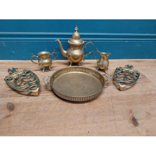 988 - Collection of brass including two trivets.