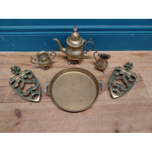 988 - Collection of brass including two trivets.