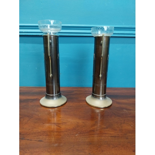 989 - Pair of Art Nouveau brass and glass vases {25 cm H x 12 cm Dia.}.