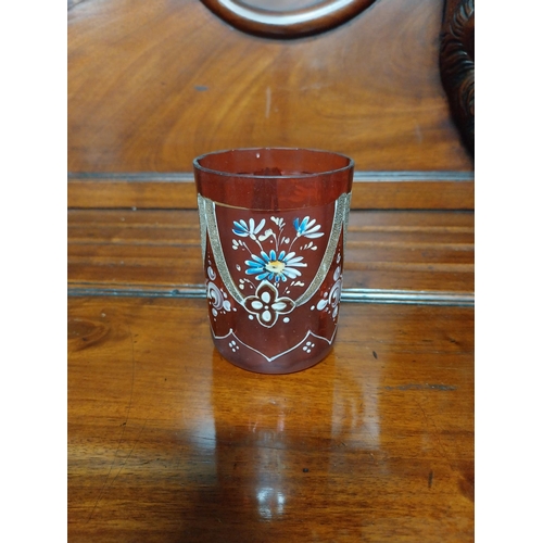 990 - Five pieces of 19th C. ruby glass jugs and vases.