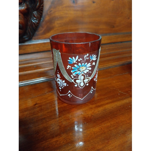 990 - Five pieces of 19th C. ruby glass jugs and vases.