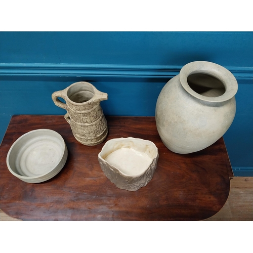 992 - Two stoneware Hillstonia water jugs and two bowls {34 cm H, 23 cm H, 9 cm H and 7 cm H}.