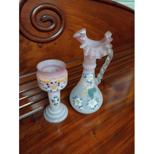 994 - Two 19th C. decorative pink glass jugs and two vases. {25 cm H x 18 cm H}.