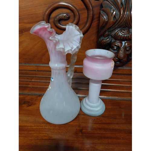 994 - Two 19th C. decorative pink glass jugs and two vases. {25 cm H x 18 cm H}.