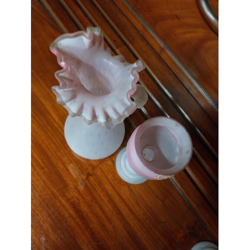 994 - Two 19th C. decorative pink glass jugs and two vases. {25 cm H x 18 cm H}.