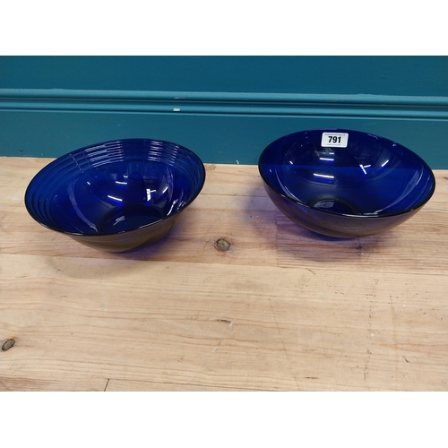 996 - Two decorative blue glass bowls. {10 cm H x 25 cm Dia.}.