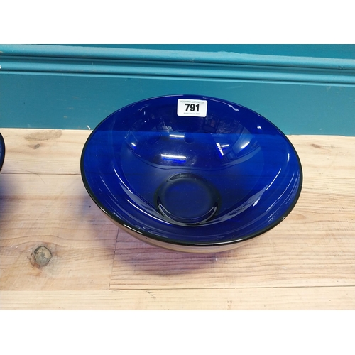 996 - Two decorative blue glass bowls. {10 cm H x 25 cm Dia.}.