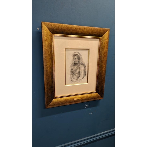 69 - John B Yeats Lily Yeats pencil sketch mounted in frame {picture measurements 27 cm H x 17 cm W }.