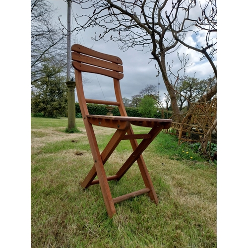 10 - Good quality teak folding garden table with three matching garden chairs {Tbl. 71 cm H x 68 cm W x 6... 