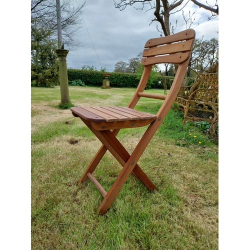 10 - Good quality teak folding garden table with three matching garden chairs {Tbl. 71 cm H x 68 cm W x 6... 