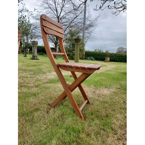 10 - Good quality teak folding garden table with three matching garden chairs {Tbl. 71 cm H x 68 cm W x 6... 