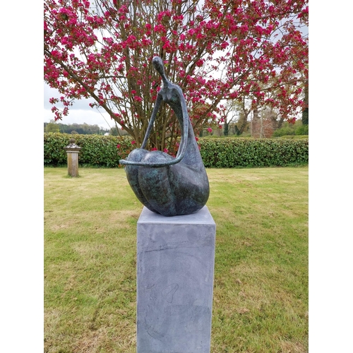 100 - Exceptional quality contemporary bronze sculpture 'The Crouching Lady' raised on slate plinth {Overa... 