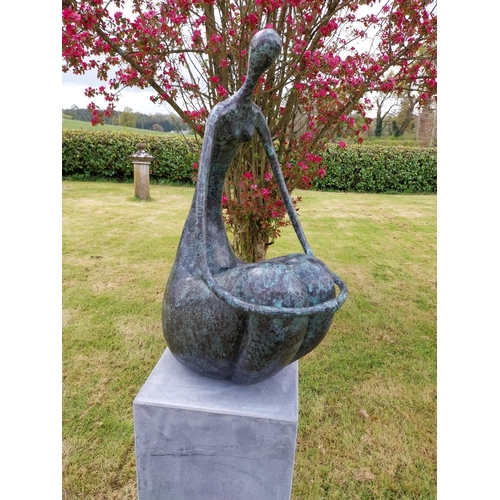 100 - Exceptional quality contemporary bronze sculpture 'The Crouching Lady' raised on slate plinth {Overa... 