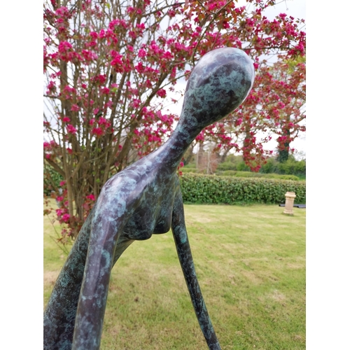 100 - Exceptional quality contemporary bronze sculpture 'The Crouching Lady' raised on slate plinth {Overa... 