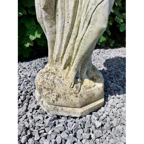 1004 - 1950s painted composition bird bath held aloft by three Grecian ladies {84 cm H x 46 cm Dia.}.