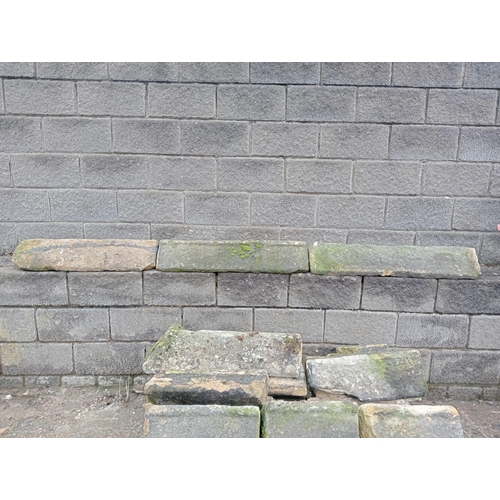 1011 - Collection of reclaimed sandstone wall copings {Total length 10 metres x H 17cm x D 30cm }.