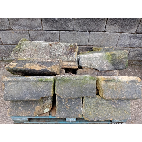 1011 - Collection of reclaimed sandstone wall copings {Total length 10 metres x H 17cm x D 30cm }.