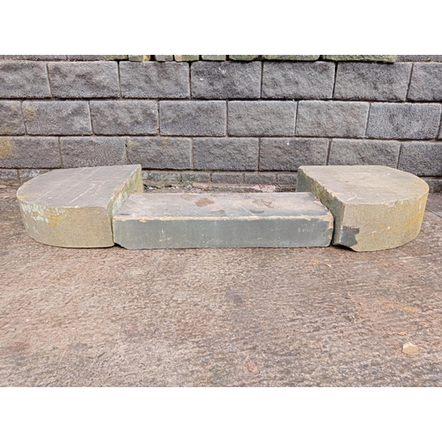 1014 - Victorian sandstone door set comprising of central step and two semi - circle kneeler plinths {H 23c... 